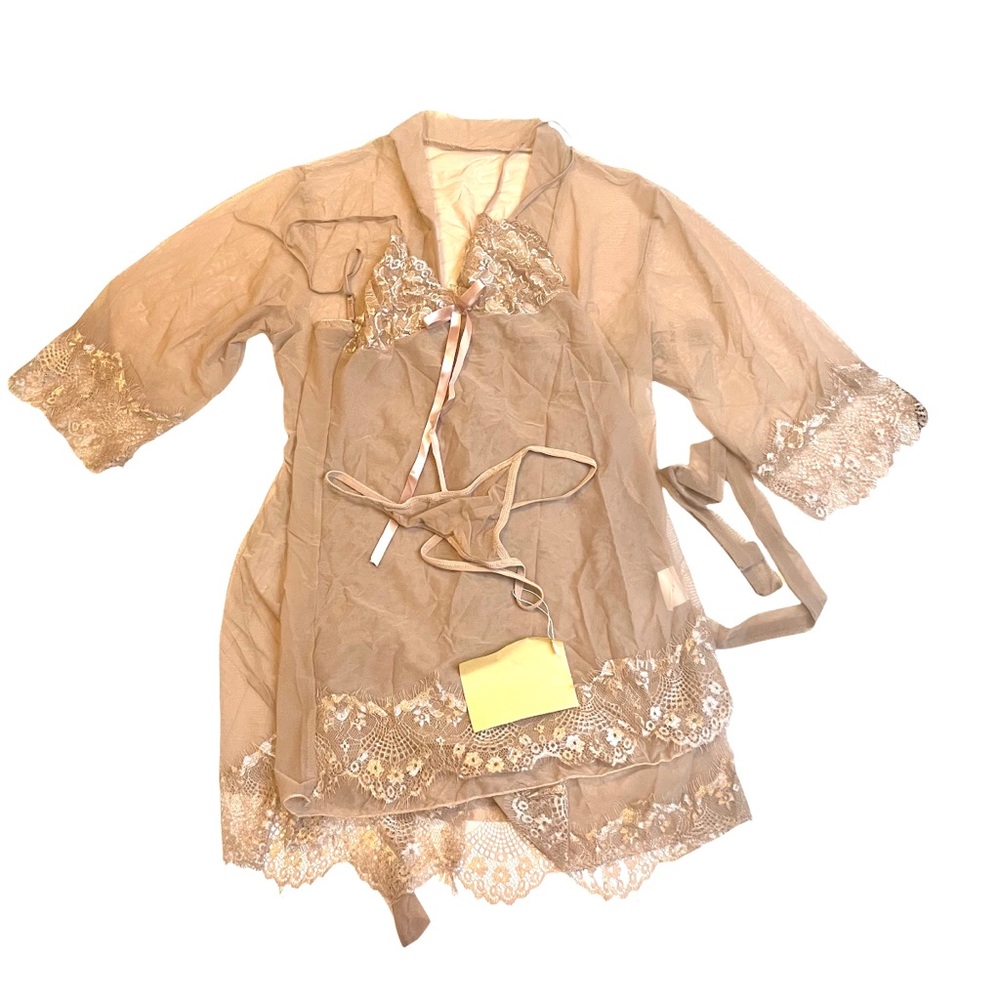 Mumitara Purple Sheer Lace Accent Babydoll & Robe Set